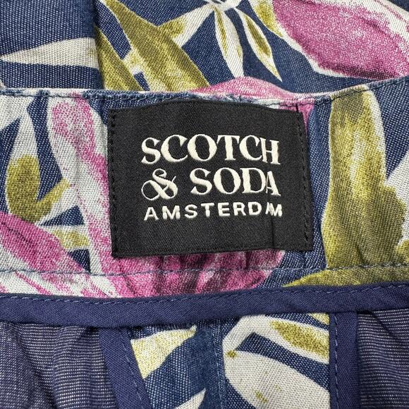 Scotch & Soda Men's Blue Floral Twilt Pleated Loose Fit Shorts Size 32 NWT - Picture 3 of 12